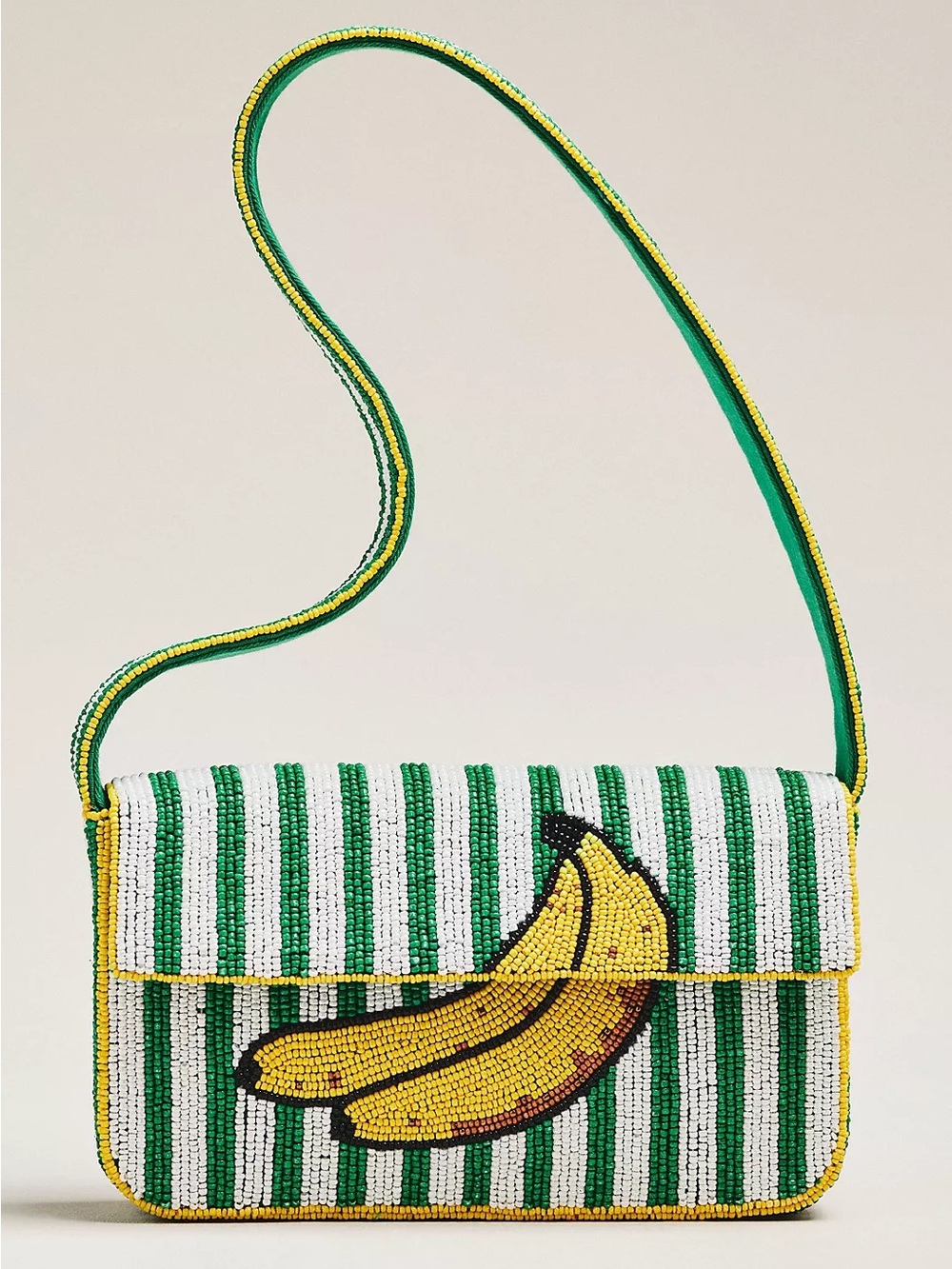 NWT Anthropologie Fiona Beaded Bag Banana Stripe Shoulder Bag